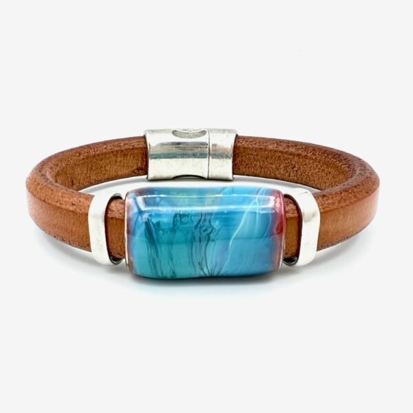 Leather and Turquoise bracelet - Tobacco