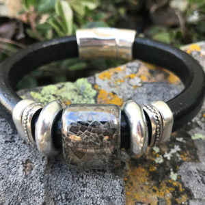 Black Leather and Silver “Glacier” Bracelet