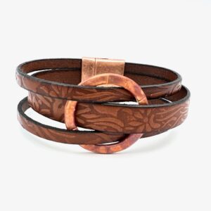 Unisex Embossed Leather Bracelet “Round Up”
