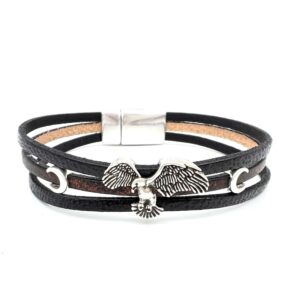 Leather and Silver Eagle Bracelet