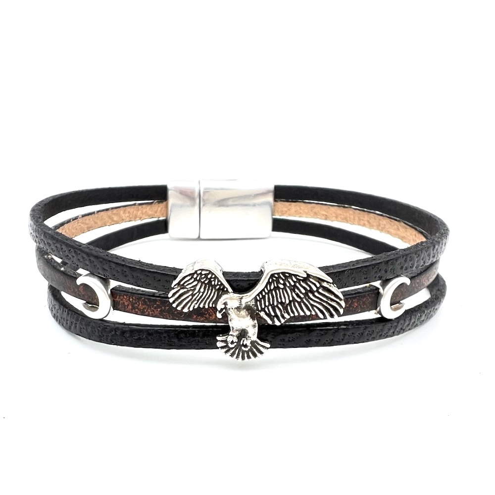Leather bracelet with silver eagle