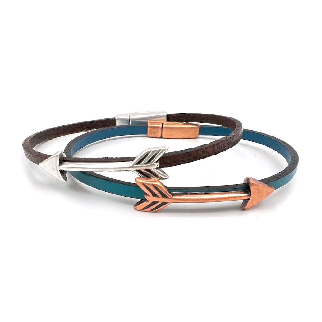 arrow leather bracelet in silver or copper