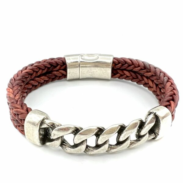 Braided leather unisex bracelet "Chain Up" Brown