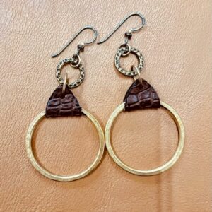 Gold Hoop and Leather Earrings