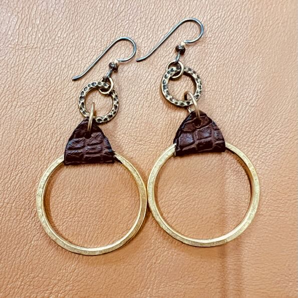 Gold Hoop and Alligator Leather earrings