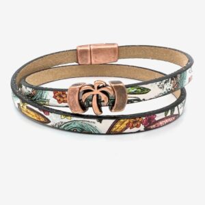 Leather Wrap Bracelet with Palm Tree Focal Bead